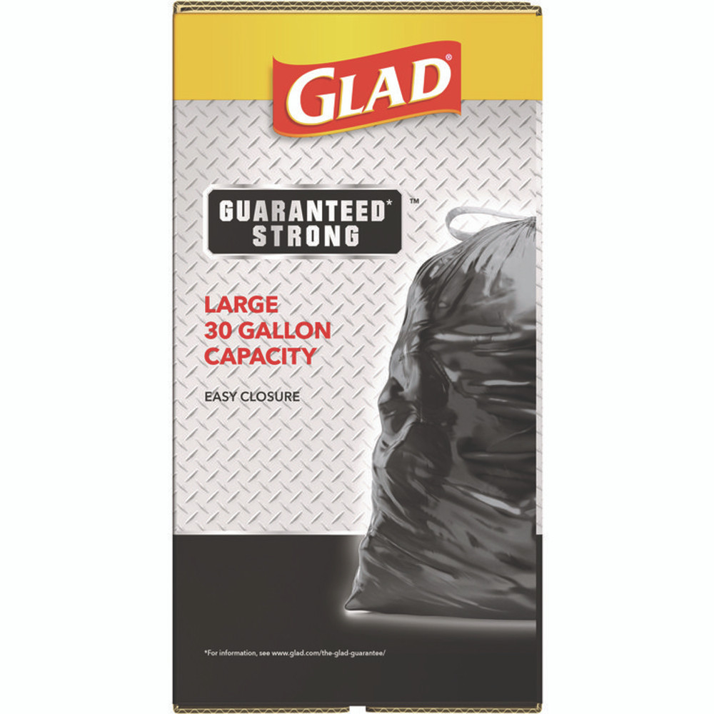 CLOROX SALES CO. Glad® 78952 Guaranteed Strong Large Drawstring Trash Bags, Three-Ply, 30 gal, 1.05 mil, 30" x 33", Black, 90/Carton