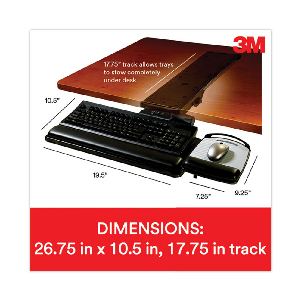 3M/COMMERCIAL TAPE DIV. AKT80LE Knob Adjust Keyboard Tray With Highly Adjustable Platform, Black