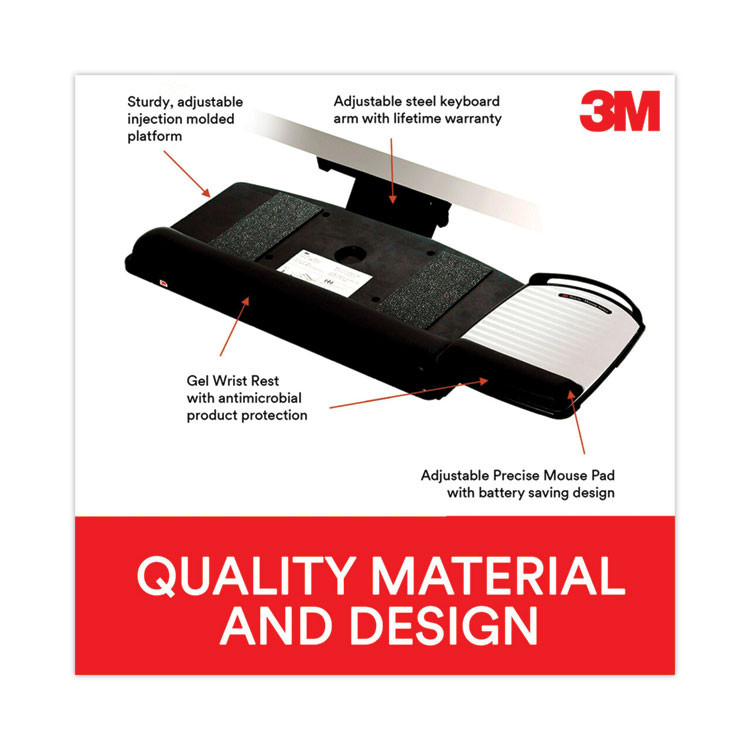 3M/COMMERCIAL TAPE DIV. AKT80LE Knob Adjust Keyboard Tray With Highly Adjustable Platform, Black