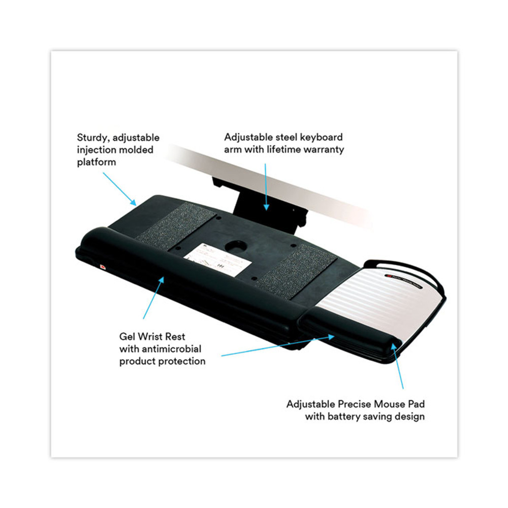 3M/COMMERCIAL TAPE DIV. AKT80LE Knob Adjust Keyboard Tray With Highly Adjustable Platform, Black