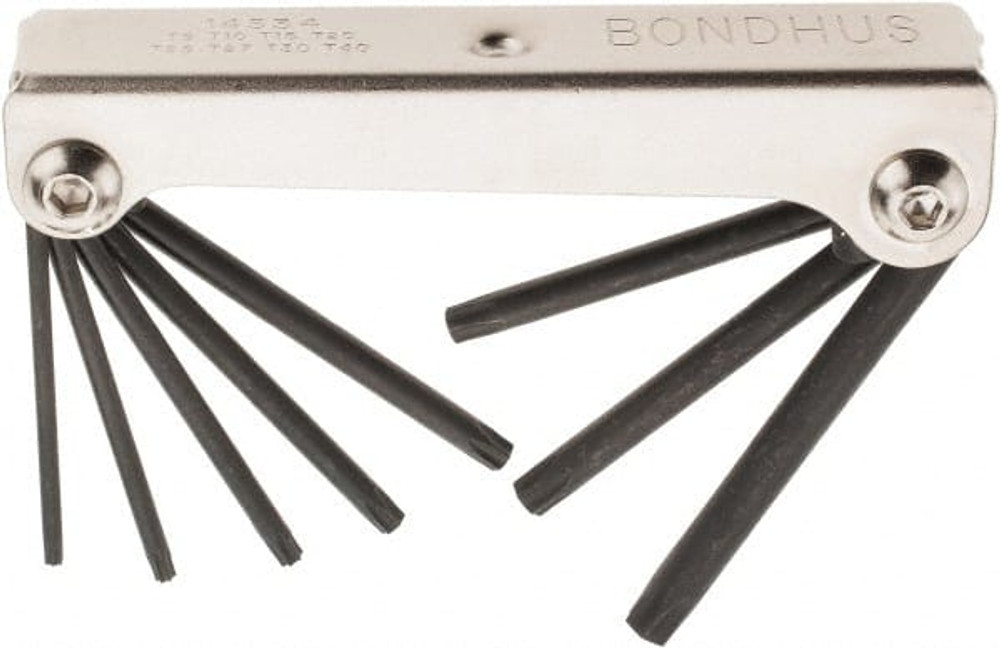 Bondhus 14534 Torx Key Set: 8 Pc, Fold-Up Handle, T9 to T40