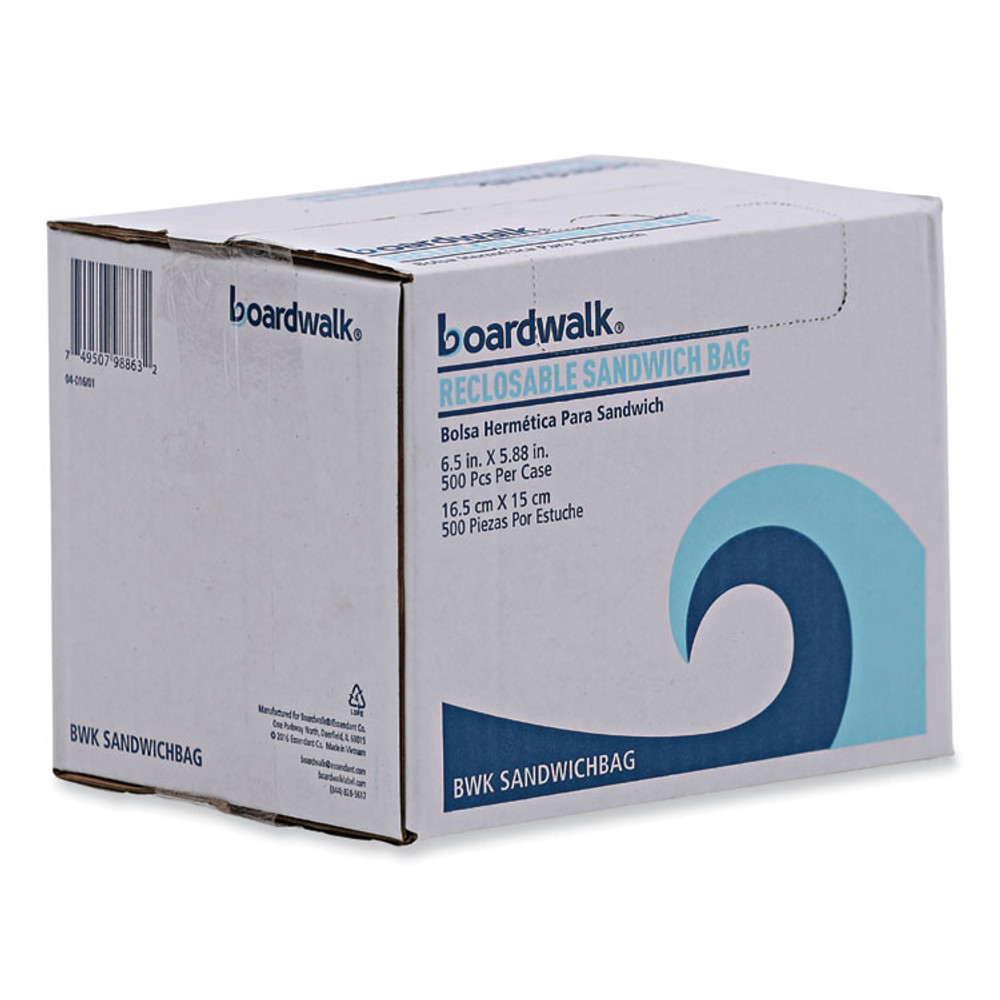 BOARDWALK SANDWICHBAG Reclosable Food Storage Bags, Sandwich, 6.5" x 5.89", Clear, 500/Box