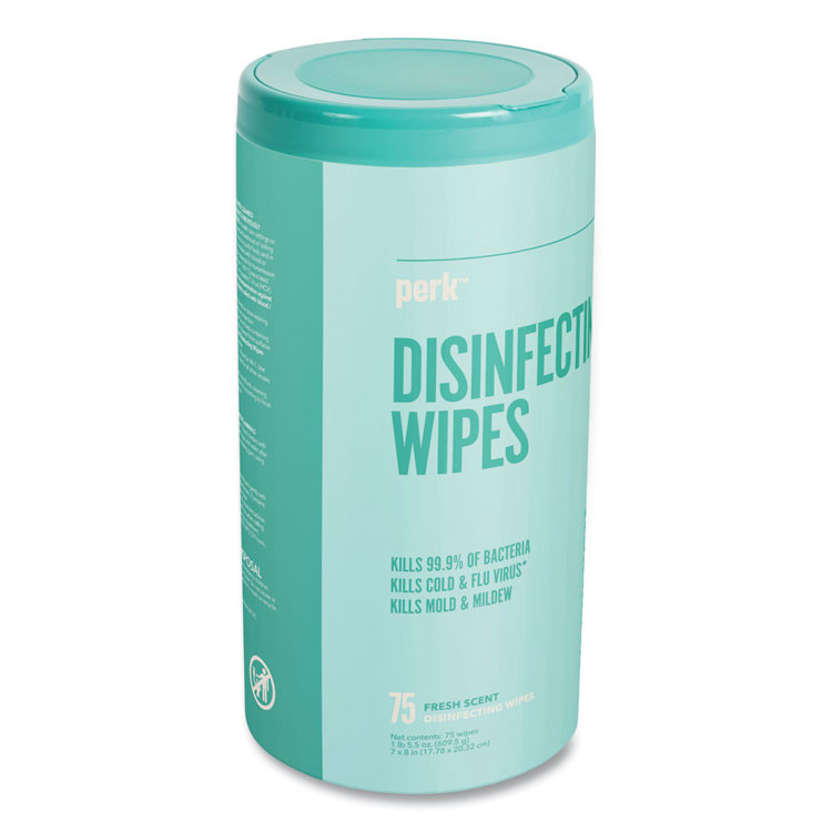 PERK 24411130 Disinfecting Wipes, 7 x 8, Fresh, White, 75 Wipes/Canister