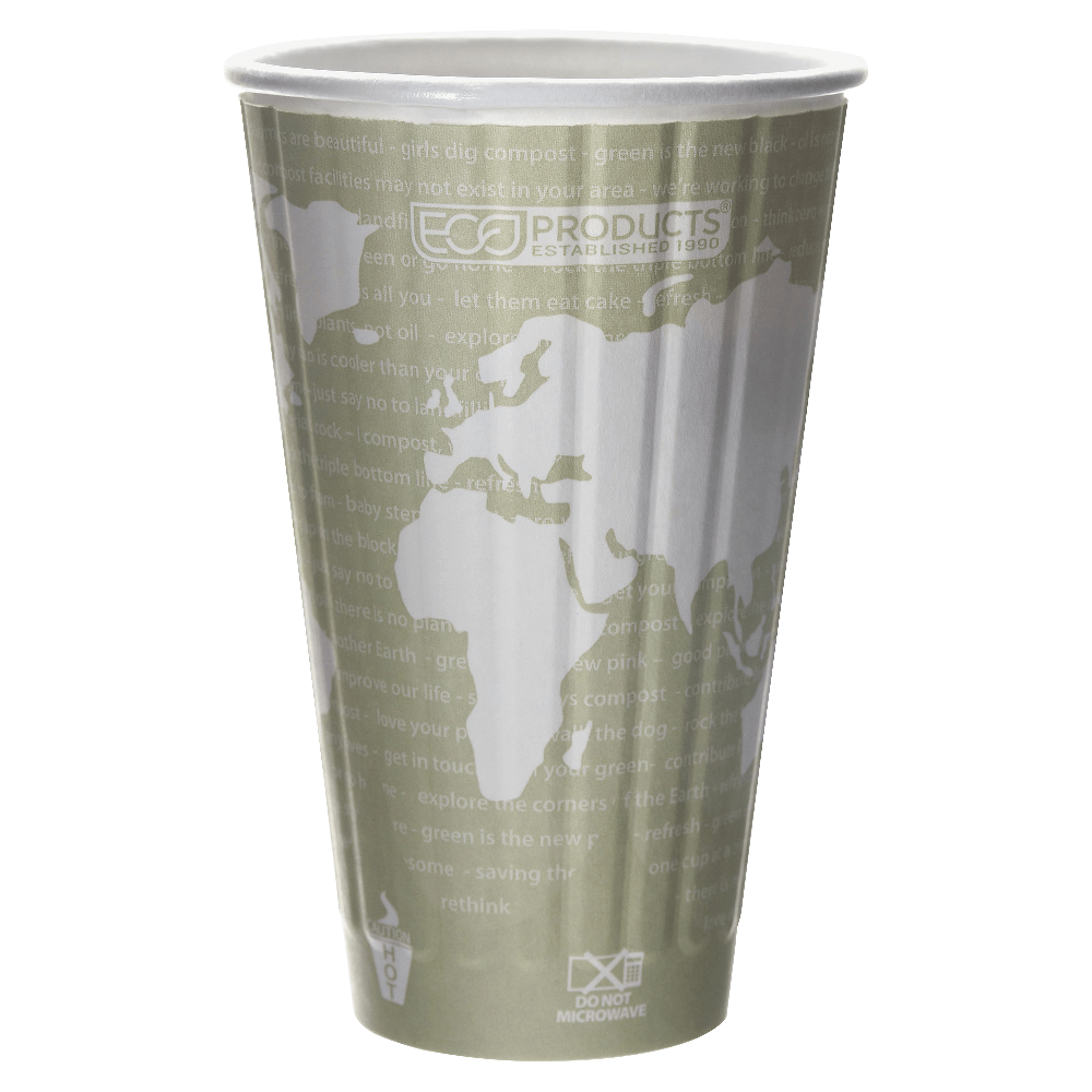 WADDINGTON NORTH AMERICA INC. EPBNHC16WD Eco-Products World Art Insulated Hot Cups, 16 Oz, Light Green/White, Pack Of 600