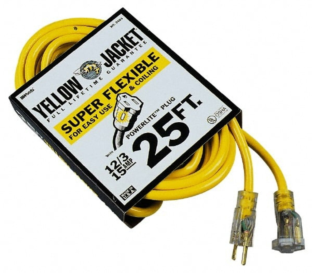 Southwire 2886 Power Cords; Cord Type: Extension Cord ; Overall Length (Feet): 25 ; Cord Color: Yellow ; Amperage: 15 ; Voltage: 125 ; Recommended Environment: Outdoor