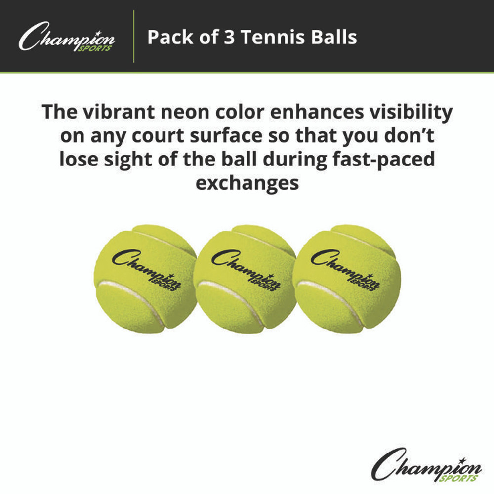 CHAMPION SPORT Sports TB3 Tennis Balls, 2.5" Diameter, Yellow, 3/Pack