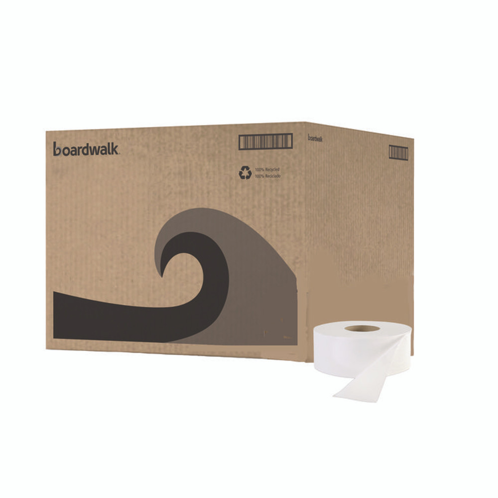 BOARDWALK 410320 Jumbo Roll Bathroom Tissue, Septic Safe, 2-Ply, 3.2" x 525 ft, White, 12 Rolls/Carton