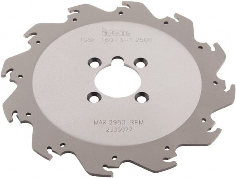 Iscar 2302609 Indexable Slotting Cutter: 0.118" Cutting Width, 6.299" Cutter Dia, Arbor Hole Connection, 2.05" Max Depth of Cut, 1-1/4" Hole