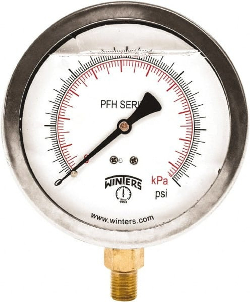 Winters PFH1246R1DRY Pressure Gauge: 4" Dial, 1/2" Thread, NPT, Bottom Mount