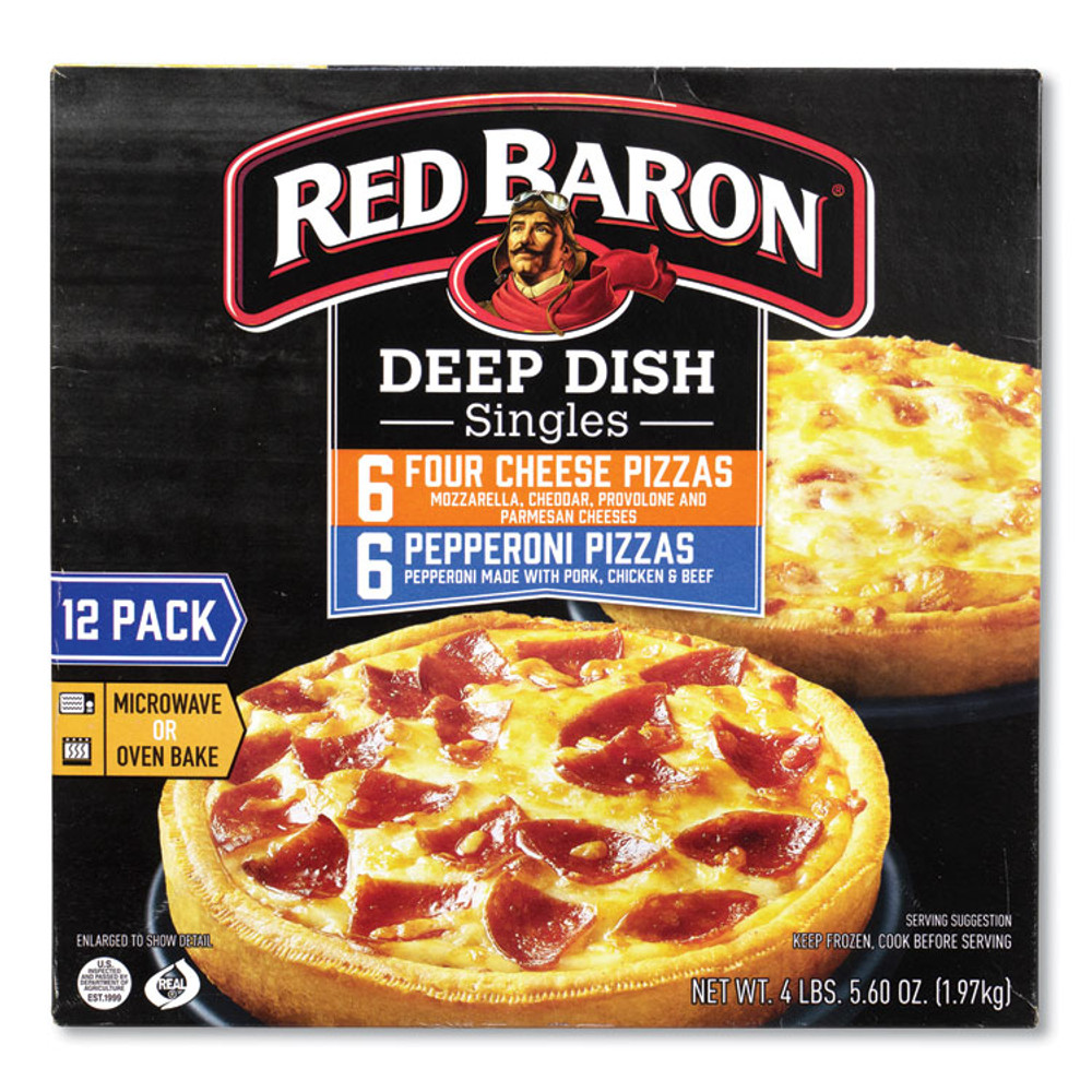 SCHWAN'S CONSUMER BRANDS, INC. Red Baron® 90300007 Deep Dish Pizza Singles Variety Pack, Four Cheese/Pepperoni, 5.5 oz Pack, 12 Packs/Carton