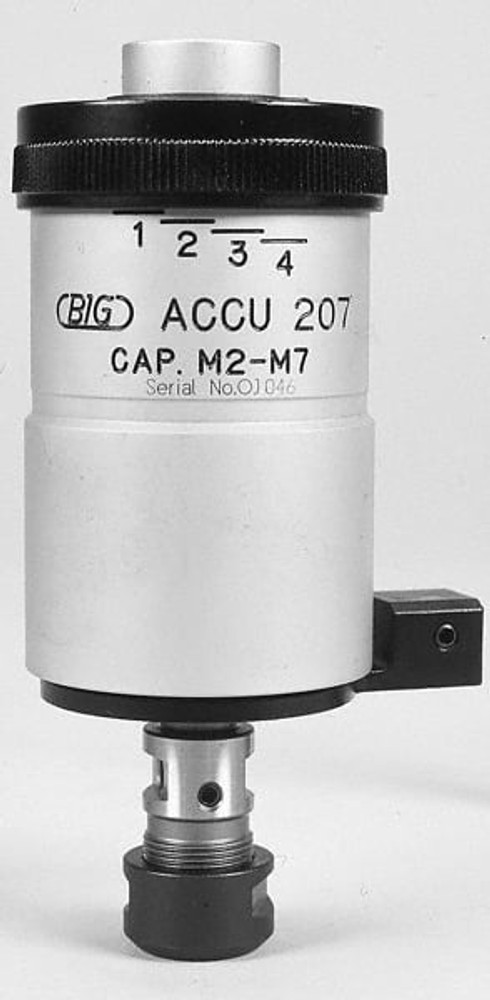 Big Kaiser ACCU820-M20 Tapping Heads; Shank Type: Threaded ; Threaded Shank Size: M20 x 2.5 ; Minimum Tap Capacity (Inch): 1/4 ; Minimum Tap Capacity (mm): M8 ; Maximum Aluminum Tap Capacity (mm): M20 ; Maximum Mild Steel Tap Capacity (mm): M20
