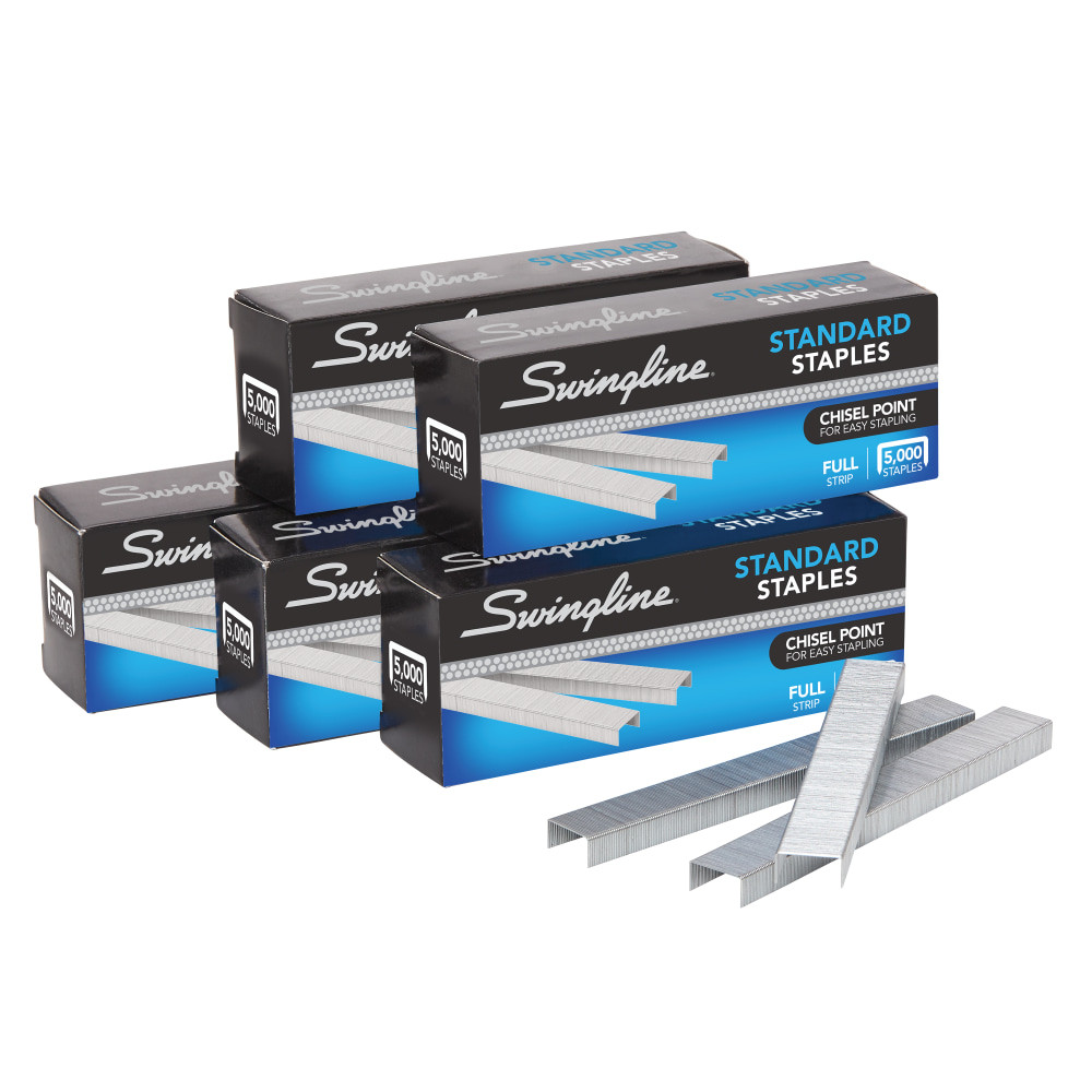 ACCO BRANDS USA, LLC S7035101 Swingline Standard Staples, 1/4in Length, 5,000 Per Box, Pack Of 5