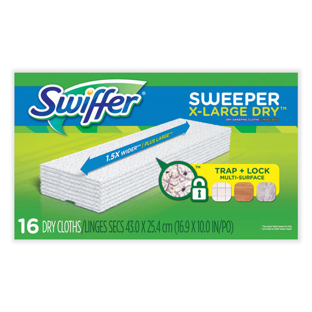 PROCTER & GAMBLE Swiffer® 96826 Sweeper XL Dry Refill Cloths, 16.9" x 9.8", White, 16/Box