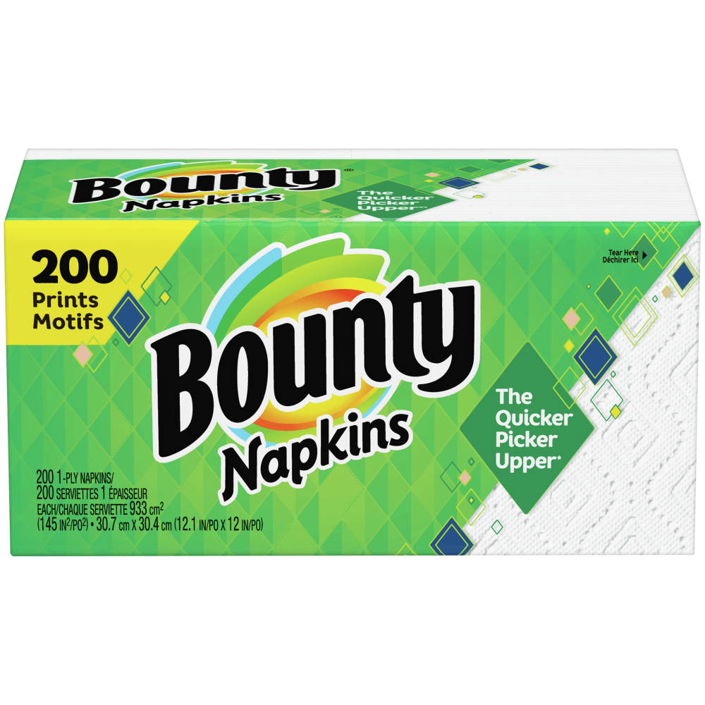 Bounty napkins are thick, strong and absorbent. Designed to take on any mess with ease, these 1-ply Bounty quilted napkins come in a pack of 200, making it easy to restock your breakroom kitchen.  Lasts longer during messy meals.  1-ply napkins with quilted design for greater absorbency.