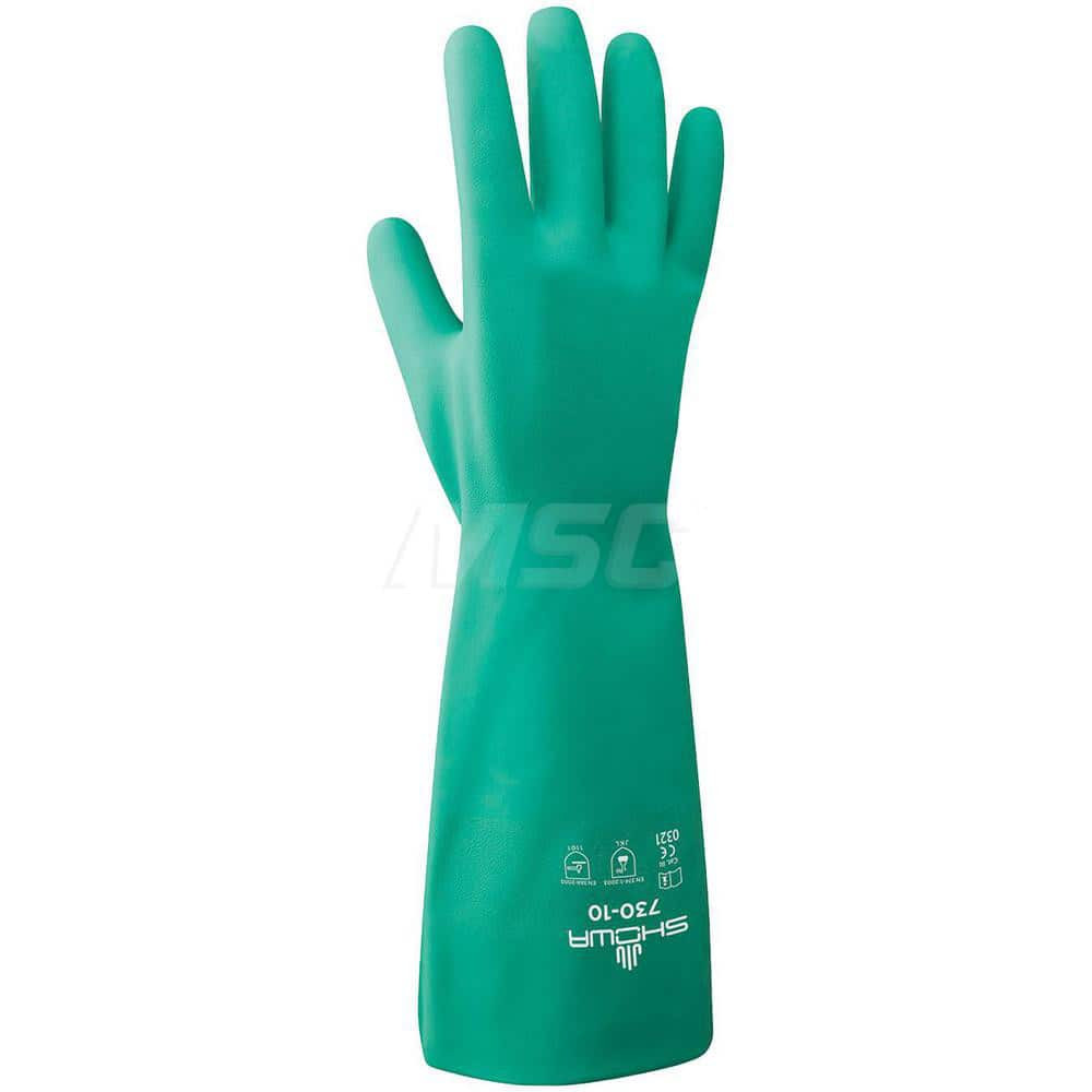 SHOWA 730-11 Chemical Resistant Gloves: 2X-Large, 15 mil Thick, Nitrile, Unsupported