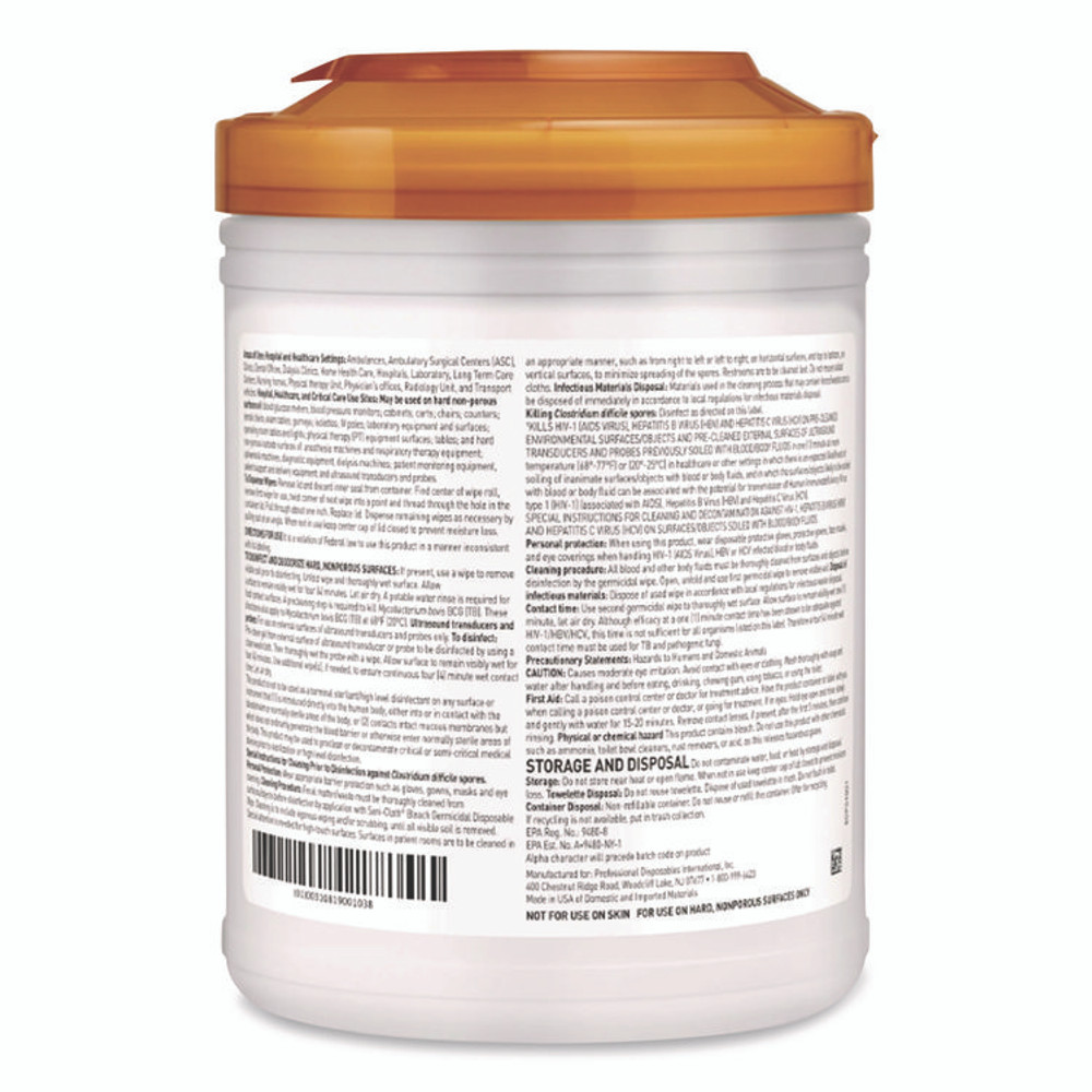 SANI PROFESSIONAL P54072PK Sani-Cloth Bleach Germicidal Disposable Wipes, Deep-Well Lid Canister, 10.5 x 6, 75/Canister