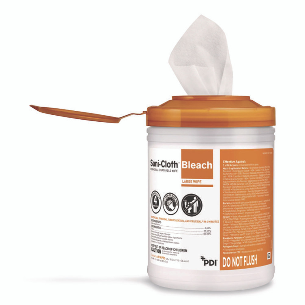 SANI PROFESSIONAL P54072PK Sani-Cloth Bleach Germicidal Disposable Wipes, Deep-Well Lid Canister, 10.5 x 6, 75/Canister