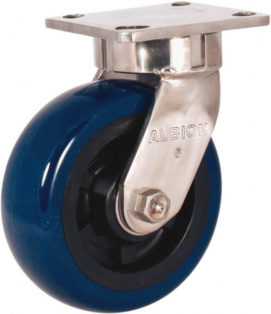 Albion 120EG06201SZB03 Swivel Top Plate Caster: Polyurethane Mold on Polypropylene, 6" Wheel Dia, 2" Wheel Width, 1,100 lb Capacity, 7-1/2" OAH