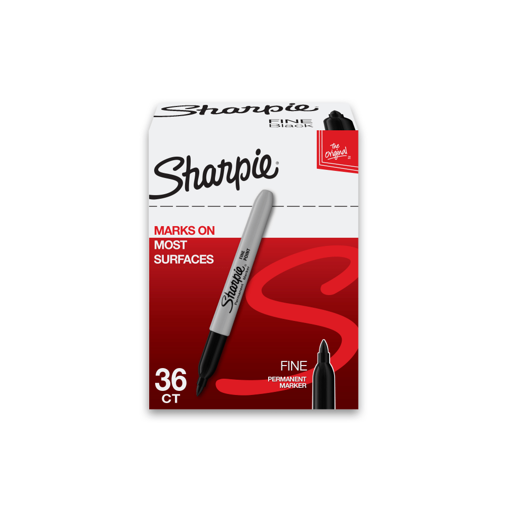 SANFORD LP Sharpie 1884739  Permanent Fine-Point Markers, Black, Pack Of 36