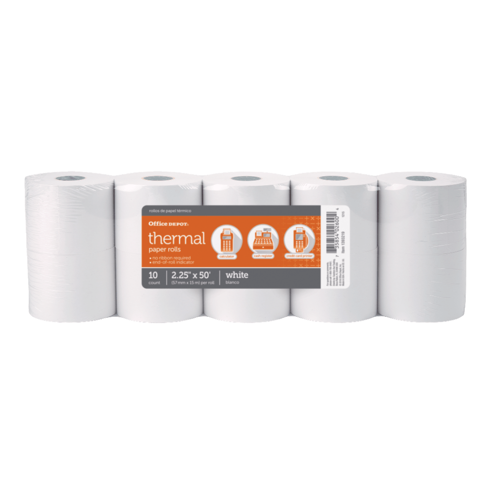 Ideal for most printing calculators and credit card terminals.  Allows you to create easy-to-read receipts for your customers.  Resists jamming to help ensure your transactions run smoothly.  Tightly wound and precisely cut for smooth, jam-free feedings.  End-of-roll indicator lets you know when you are running low.  Acid free.  BPA-free.