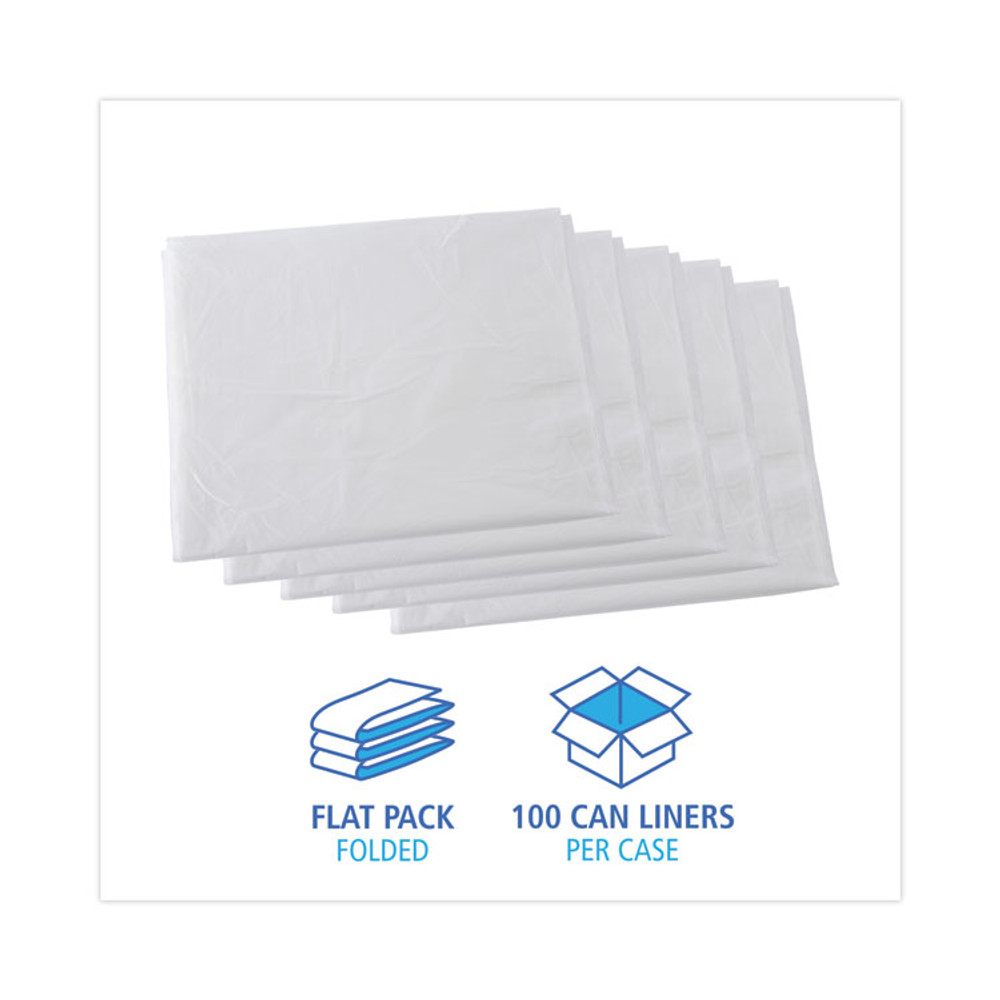 BOARDWALK H3860S High Density Industrial Can Liners Flat Pack, 60 gal, 16 mic, 38" x 60", Natural, Flat Pack, 100/Carton