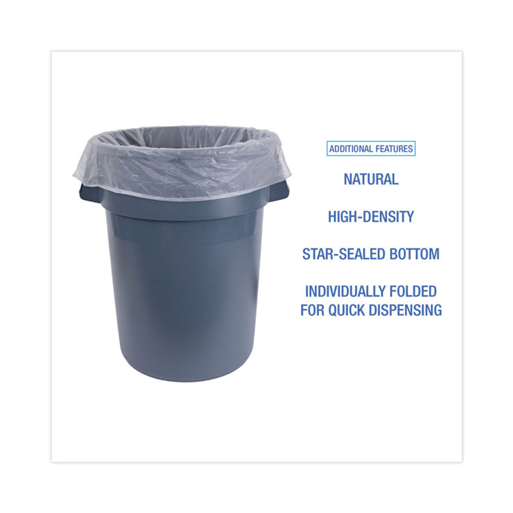 BOARDWALK H3860S High Density Industrial Can Liners Flat Pack, 60 gal, 16 mic, 38" x 60", Natural, Flat Pack, 100/Carton