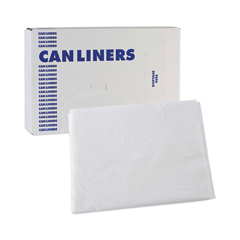 BOARDWALK H3860S High Density Industrial Can Liners Flat Pack, 60 gal, 16 mic, 38" x 60", Natural, Flat Pack, 100/Carton