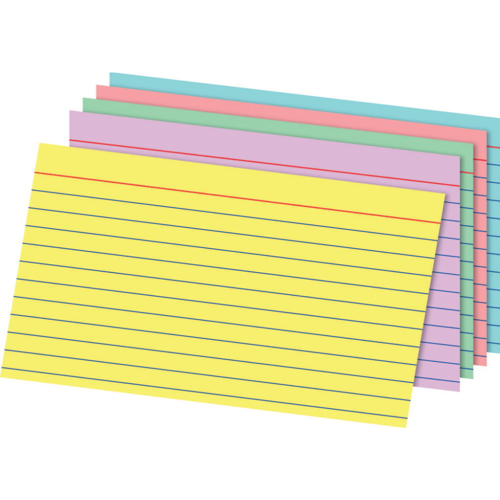 Multi-use colored index cards that stand out  Great for presentation notes or organizing points.  Quality card stock is die cut for uniformity.  Ruled to keep sentences and notes aligned.