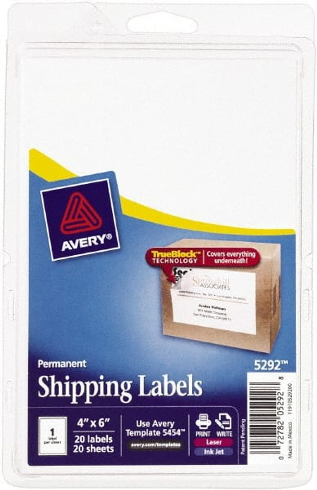 AVERY 05292 Label Maker Label: White, Paper, 6" OAL, 6" OAW, 20 per Roll