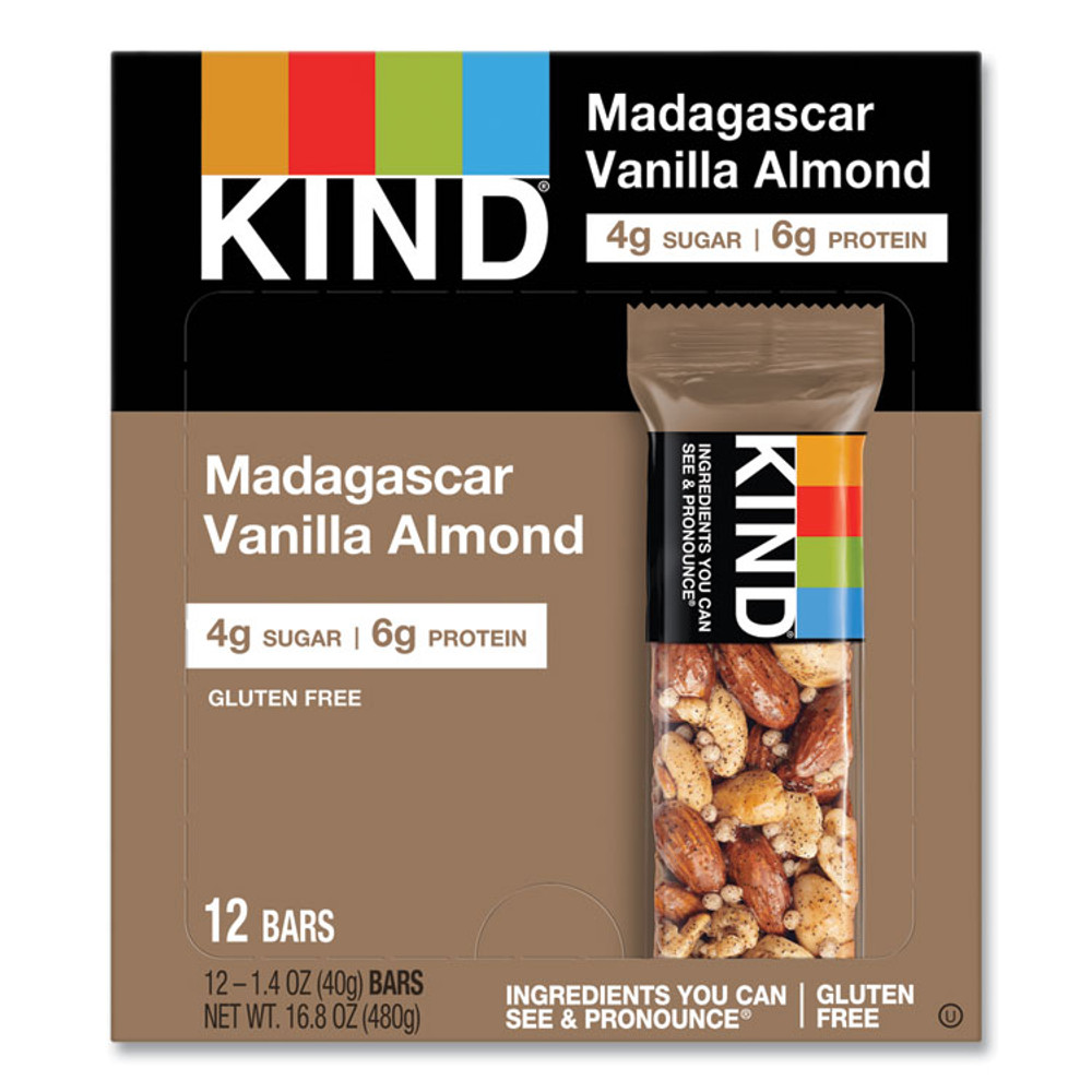 KIND LLC 17850 Nuts and Spices Bar, Madagascar Vanilla Almond, 1.4 oz, 12/Box