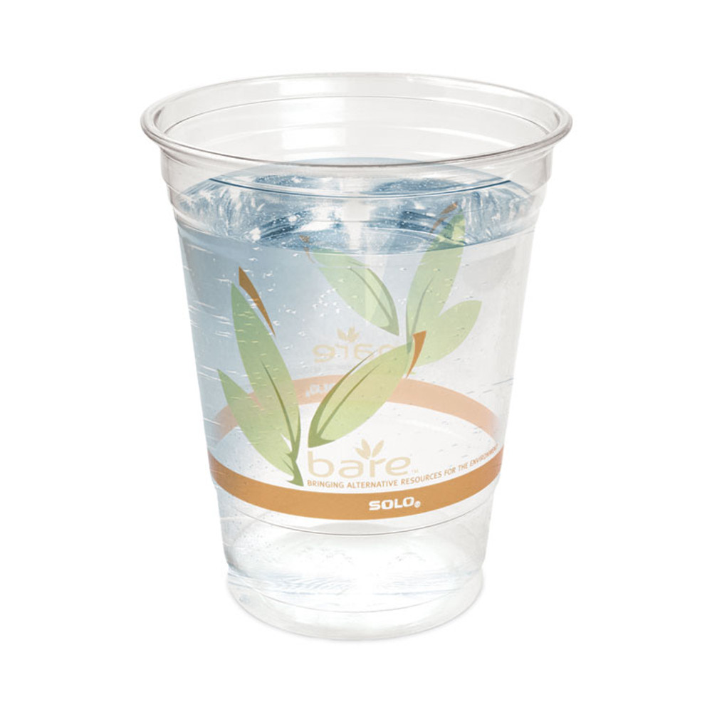 DART RTP12BAREPK Bare Eco-Forward RPET Cold Cups, 12 oz to 14 oz, Leaf Design, Clear, Squat, 50/Pack