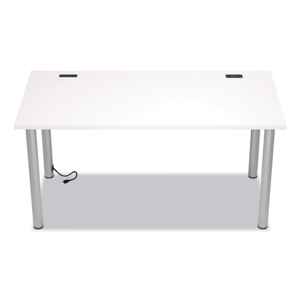 UNION & SCALE 24398966 Essentials Writing Table-Desk with Integrated Power Management, 59.7" x 29.3" x 28.8", White/Aluminum