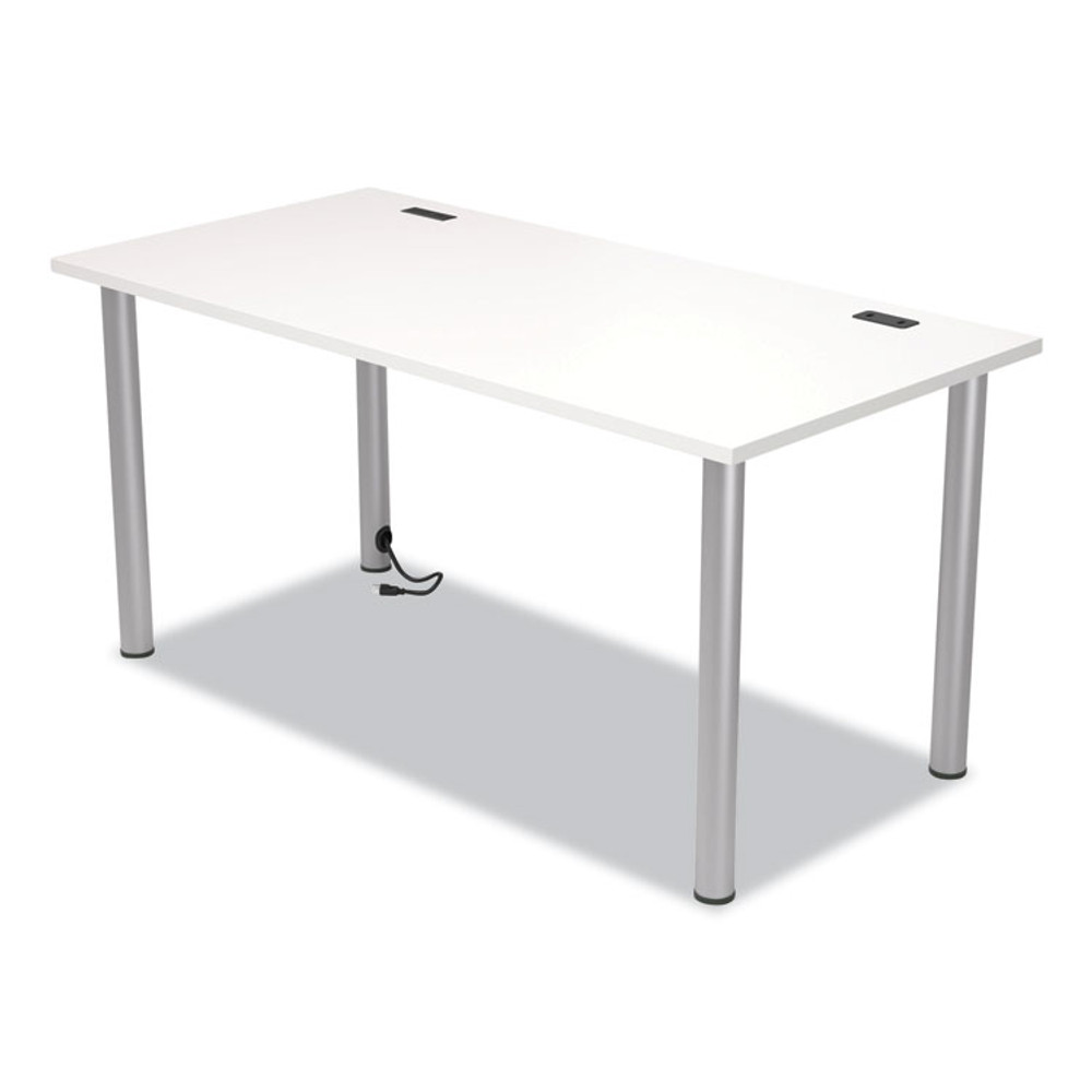 UNION & SCALE 24398966 Essentials Writing Table-Desk with Integrated Power Management, 59.7" x 29.3" x 28.8", White/Aluminum