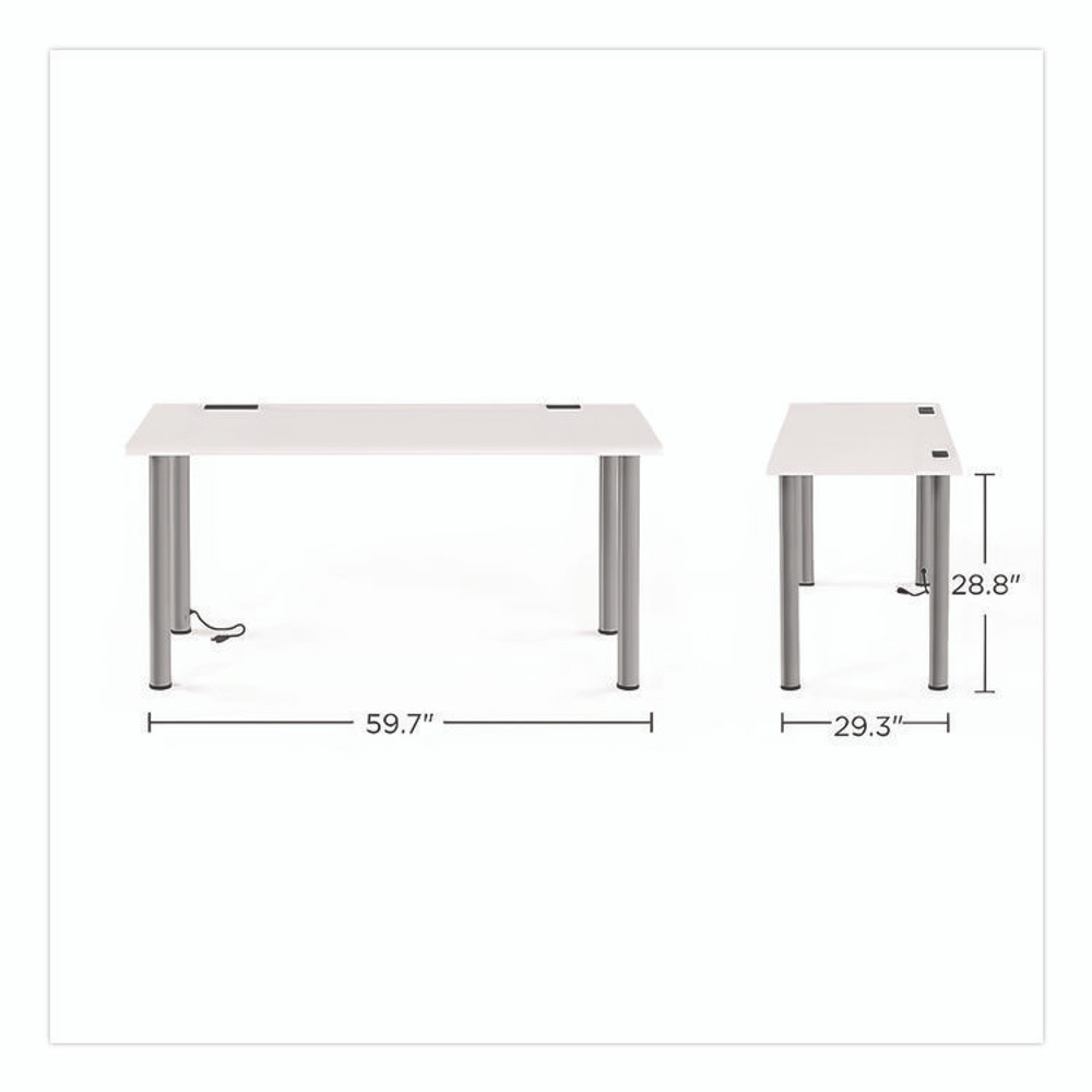UNION & SCALE 24398966 Essentials Writing Table-Desk with Integrated Power Management, 59.7" x 29.3" x 28.8", White/Aluminum