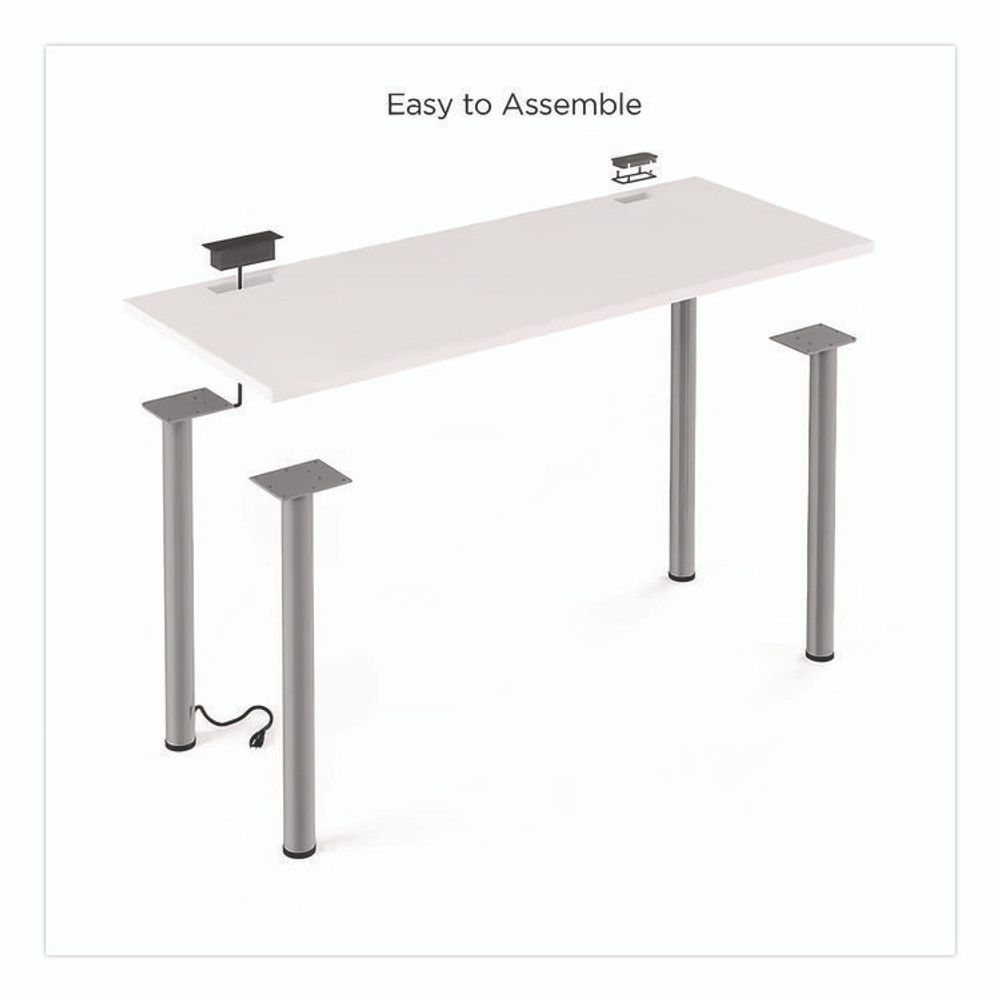 UNION & SCALE 24398966 Essentials Writing Table-Desk with Integrated Power Management, 59.7" x 29.3" x 28.8", White/Aluminum