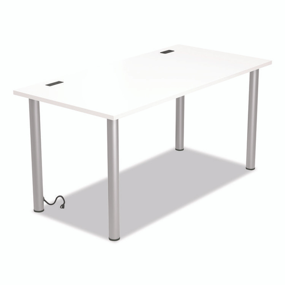 UNION & SCALE 24398966 Essentials Writing Table-Desk with Integrated Power Management, 59.7" x 29.3" x 28.8", White/Aluminum
