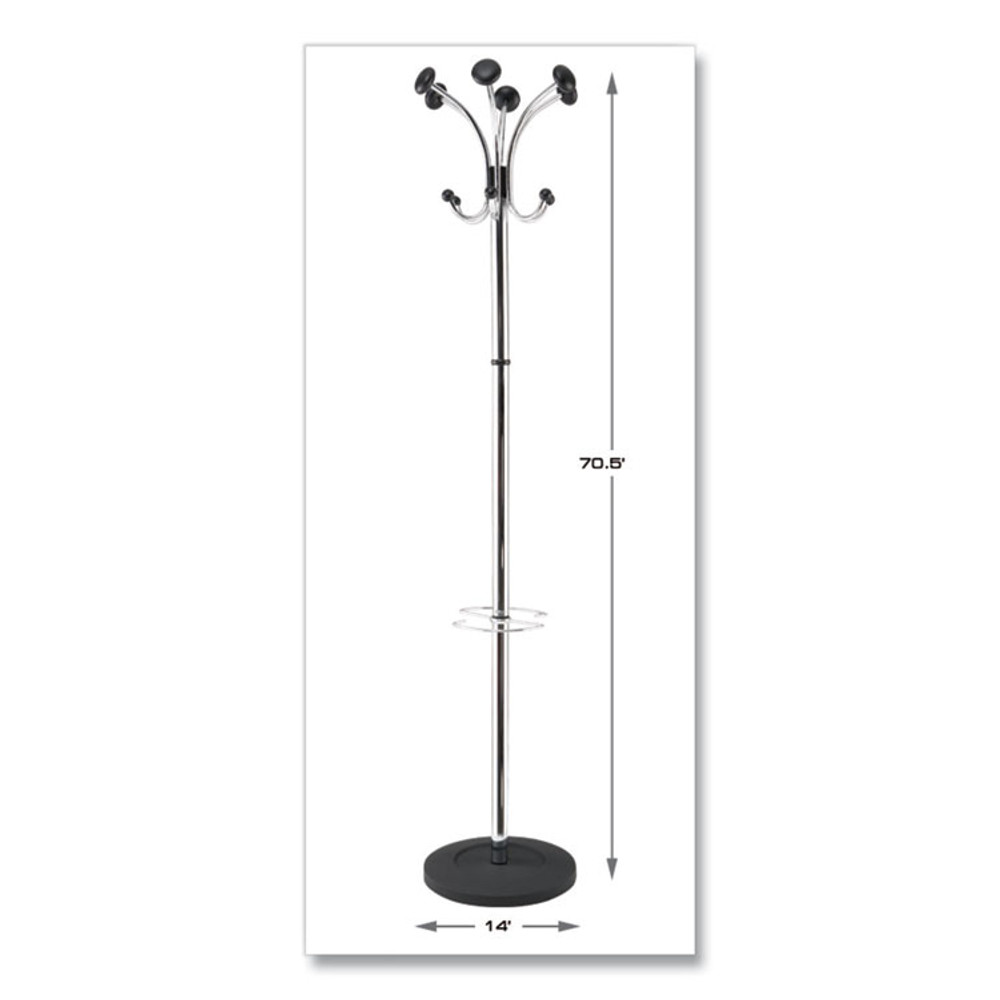 ALBA PMCLAS Chromy Coat Stand, 12 Knobs, 16w x 16d x 70.5h, Chrome/Black