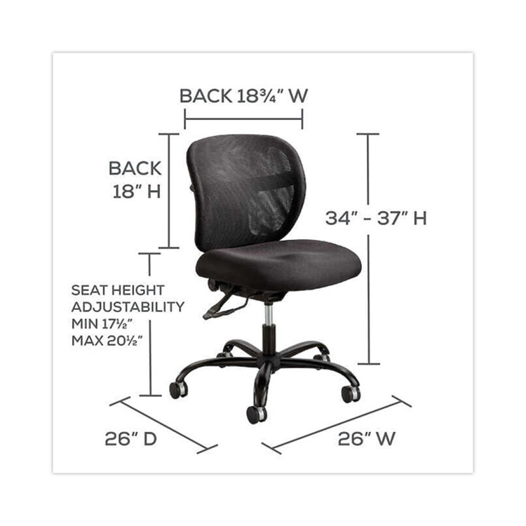 SAFCO PRODUCTS 3397BV Vue Intensive-Use Mesh Task Chair, Supports Up to 500 lb, 18.5" to 21" Seat Height, Black Vinyl Seat/Back, Black Base