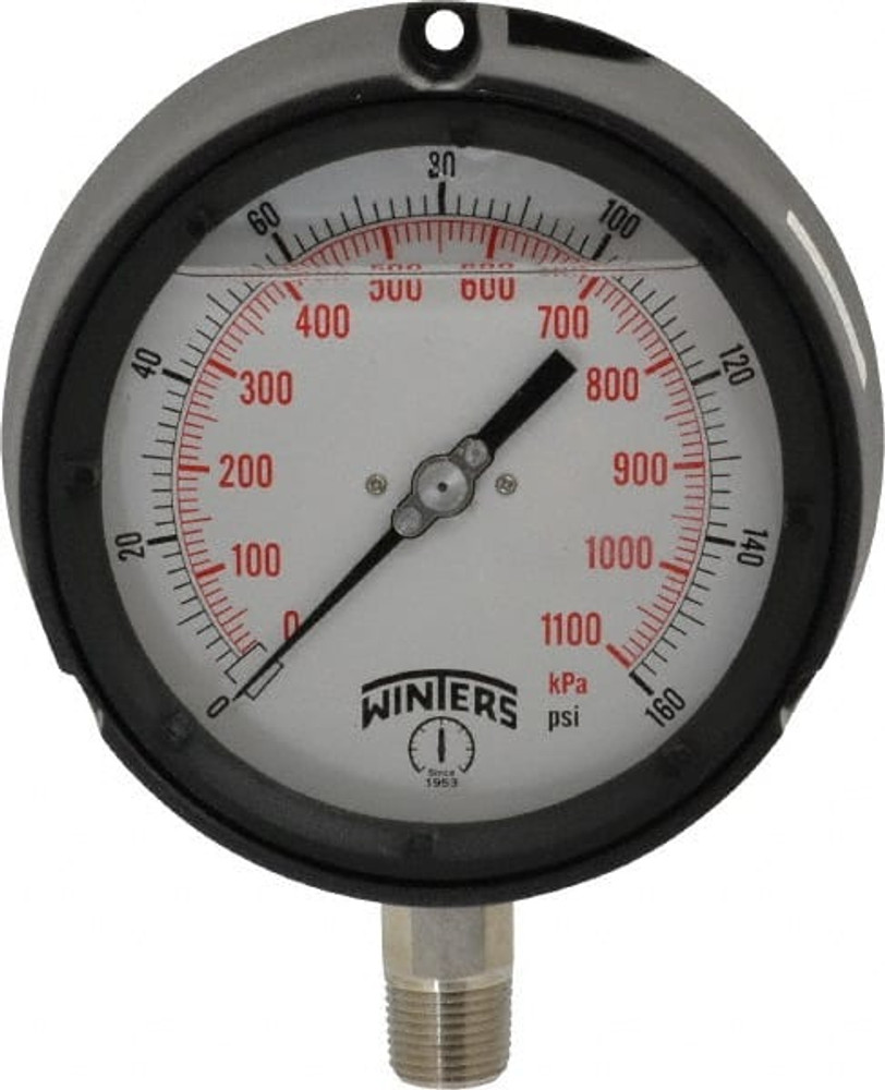Winters PPC5065-G. Pressure Gauge: 4-1/2" Dial, 0 to 160 psi, 1/2" Thread, NPT, Lower Mount