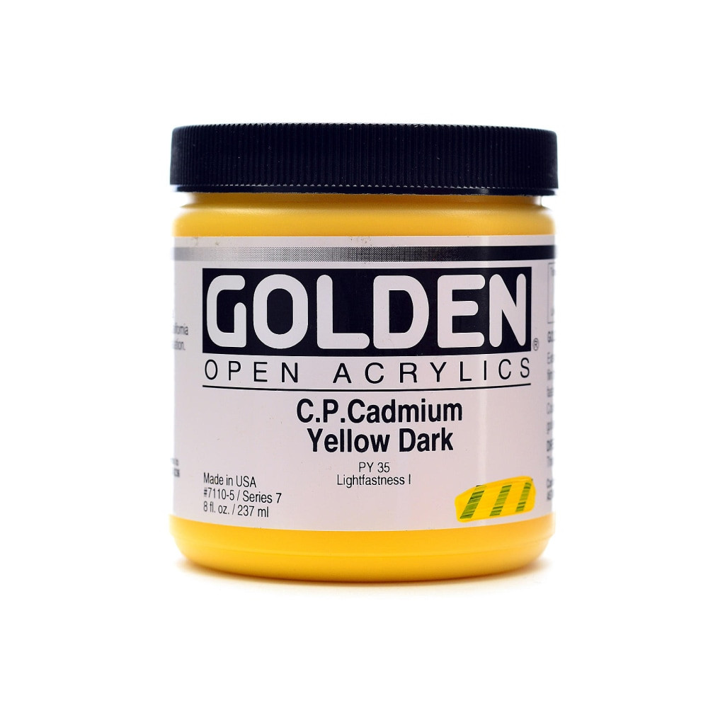 GOLDEN ARTIST COLORS, INC. 7110-5 Golden OPEN Acrylic Paint, 8 Oz Jar, Cadmium Yellow Dark (CP)