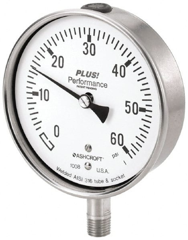 Ashcroft 94469XLL Pressure Gauge: 4" Dial, 0 to 3,000 psi, 1/4" Thread, Lower Mount