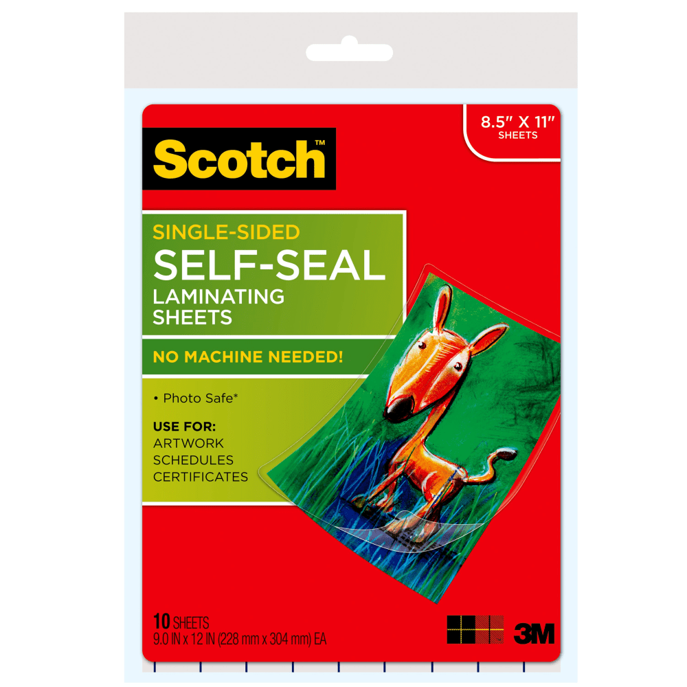 3M CO LS854SS-10 Scotch Self-Seal Laminating Pouches, 8-1/2in x 11in, Clear, Pack of 10 Laminating Sheets