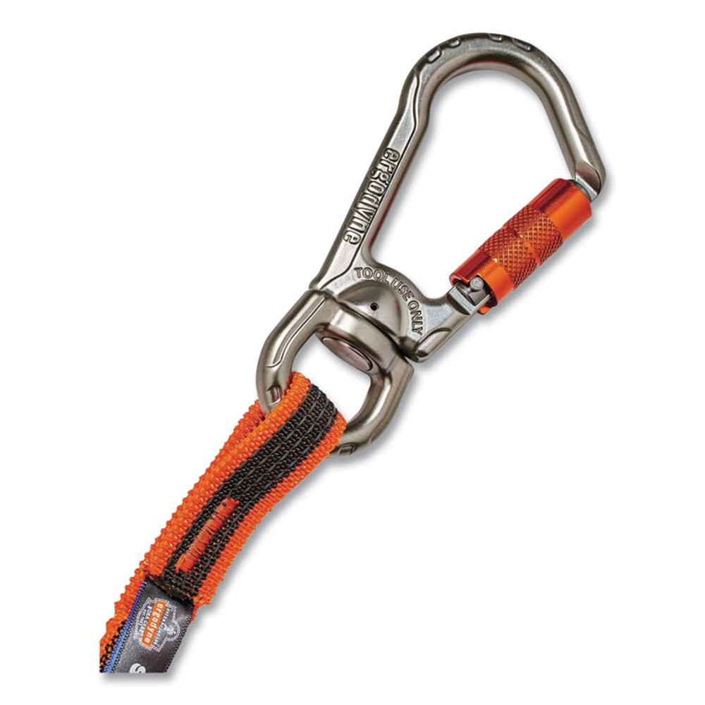 TENACIOUS HOLDINGS, INC. ergodyne® 19829 Squids 3119F(x) Tool Lanyard with Swiveling Aluminum Carabiners, 25 lb Max Working Capacity, 38" to 48" Long, Orange/Gray