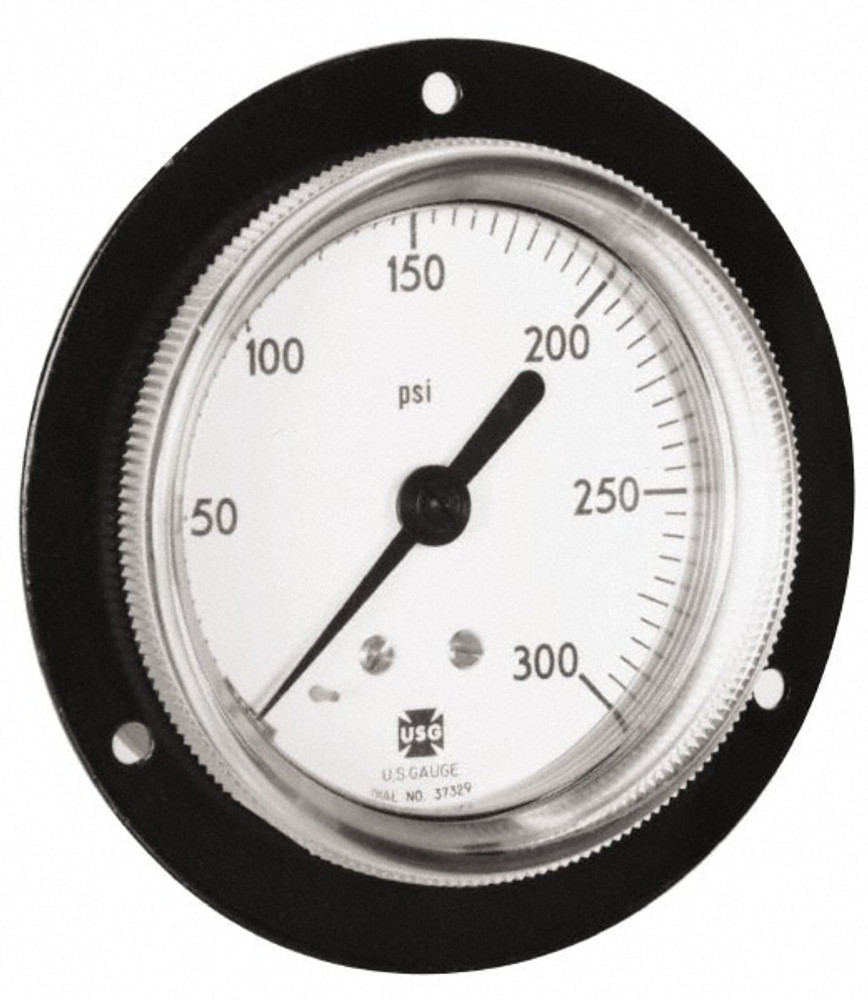 Ametek 164445 Pressure Gauge: 2" Dial, 1/8" Thread, Front Flange & Center Back Mount