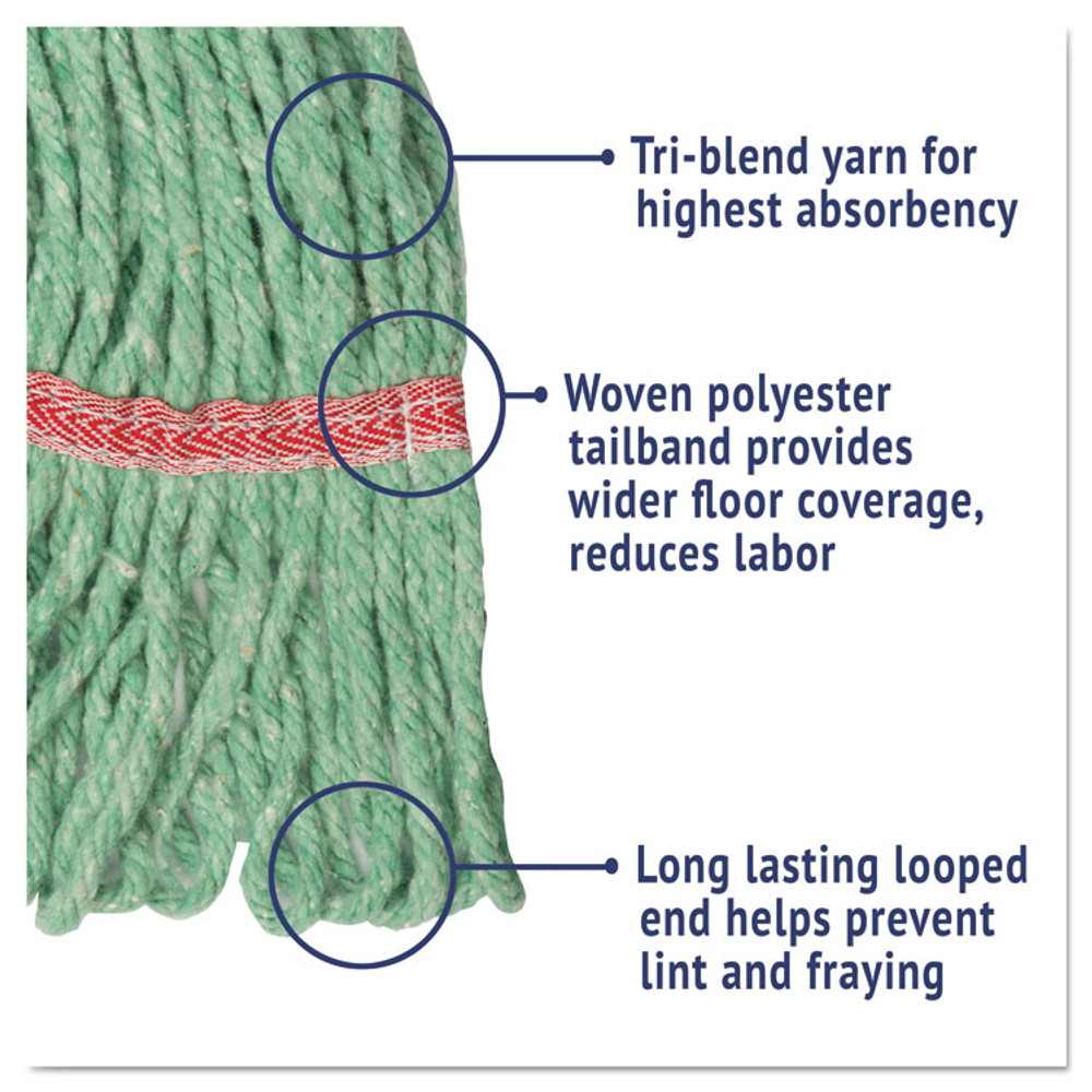 BOARDWALK 503GNCT Super Loop Wet Mop Head, Cotton/Synthetic Fiber, 5" Headband, Large Size, Green, 12/Carton
