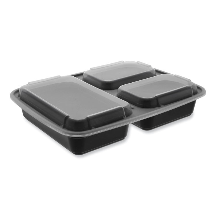 PACTIV EVERGREEN CORPORATION NC333B Newspring DELItainer Microwavable Container, 32 oz, 7.57 x 9.9 x 2.1, Black/Clear, Plastic, 150/Carton