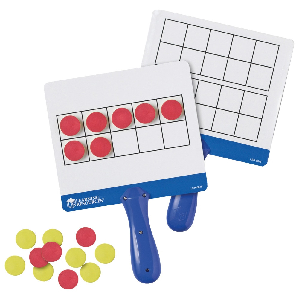 Let your students learn number patterns, operations and other base 10 concepts with 10-frames. A magnetic design allows easy display with a whiteboard.  Reinforces counting, 1-to-1 correspondence, base 10, place value, number patterns, operations and more.  Magnetic foam counters allow easy placement.  Each board features a 10-square frame on 1 side and a double-10 frame on the reverse for versatility. Write-on/wipe-off design enables simple customization and cleaning.  Includes 4 boards, 100 foam counters and an activity guide.  For kindergarten to 9th grade.