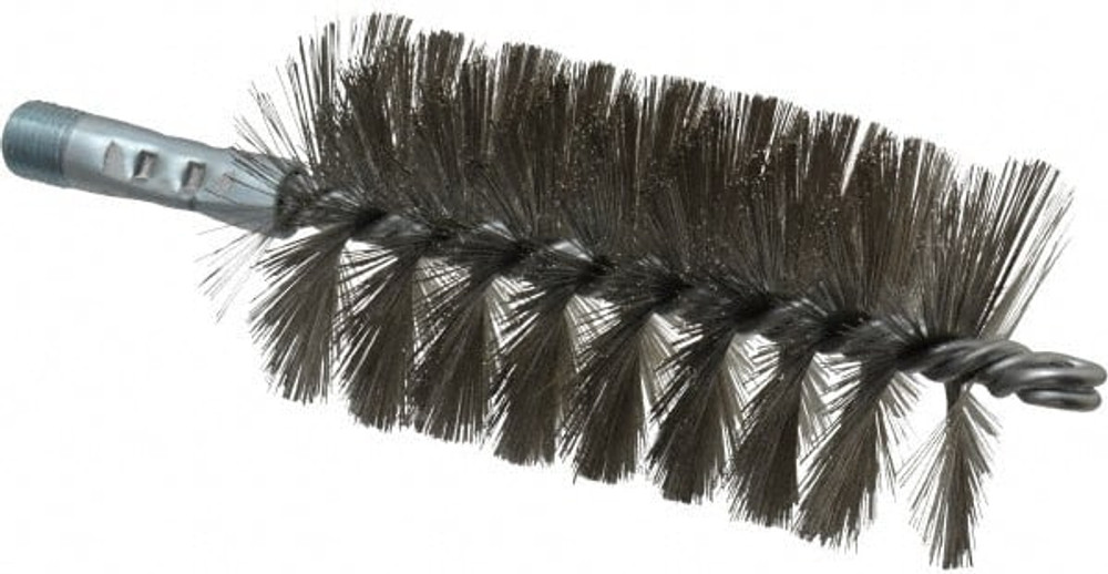 Schaefer Brush 43551 Double Stem & Double/Single Spiral Tube Brush: 2-1/2" Dia, 7-1/4" OAL, Stainless Steel Bristles