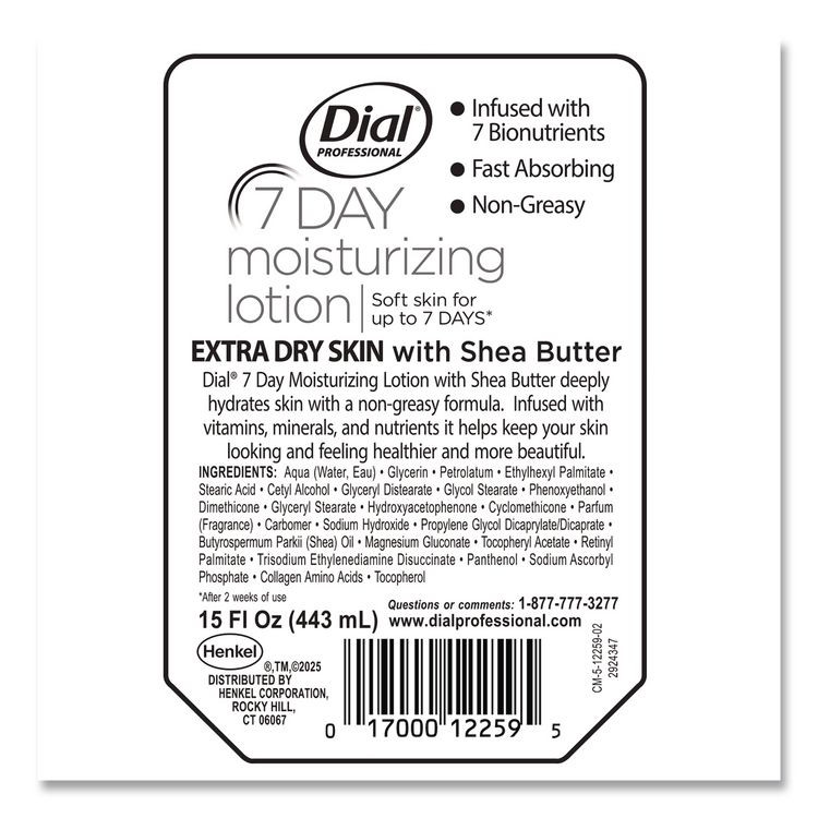 DIAL PROFESSIONAL 12259EA 7-Day Moisturizing Lotion for Versa Dispenser, 15 oz Refill Pouch