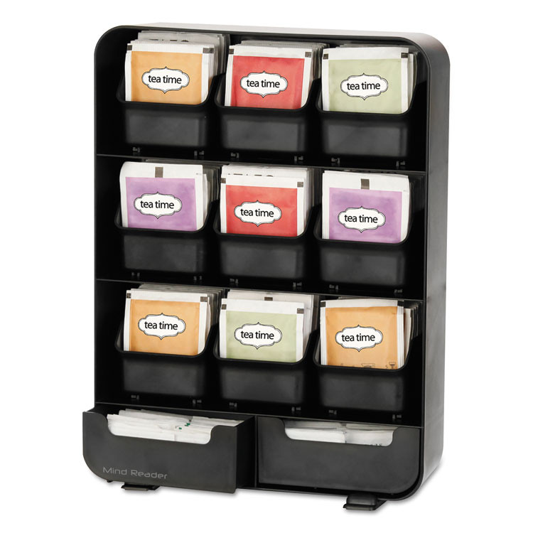 EMS MIND READER LLC TBORGBLK Baggy Nine-Drawer Tea Bag and Accessory Holder, 10.24 x 4.33 x 13.11, Black